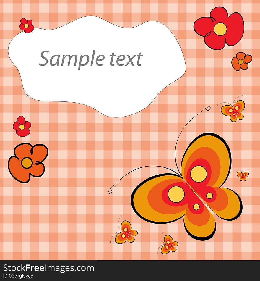 Beautiful butterfly card in orange with place for text