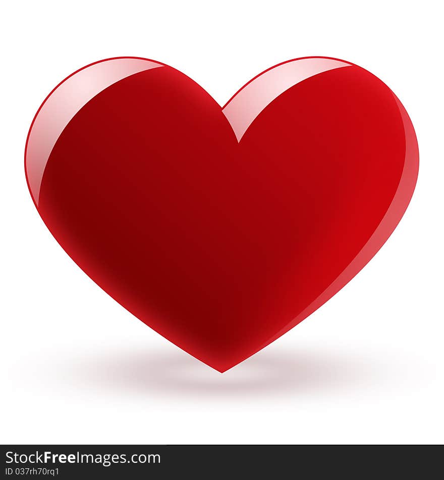 Glossy red heart illustration. Isolated on white.