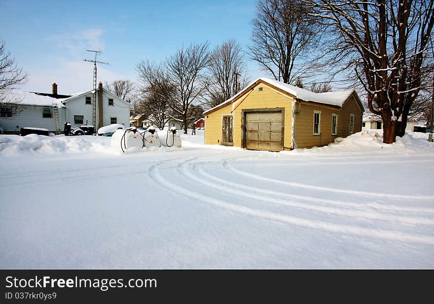 An abandon gas station on a winter day. An abandon gas station on a winter day