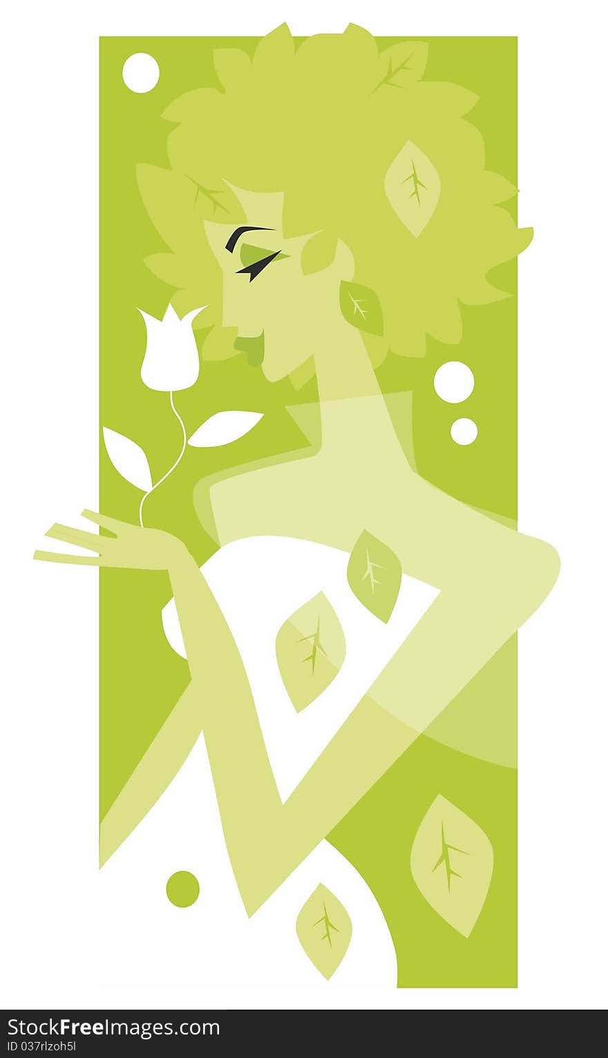 Vector image of a woodland nymph smelling a flower