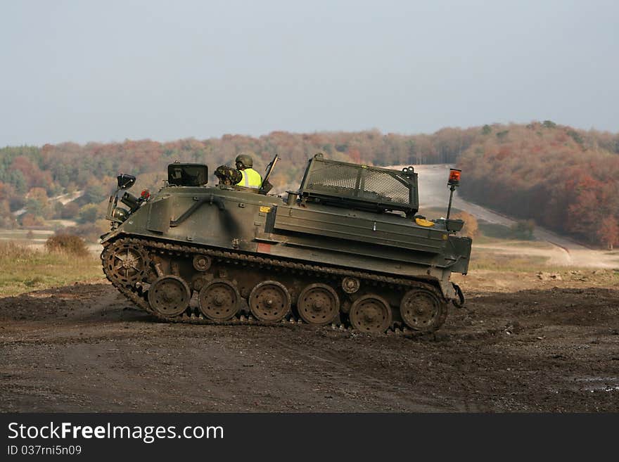 A British army tank on a training course. A British army tank on a training course