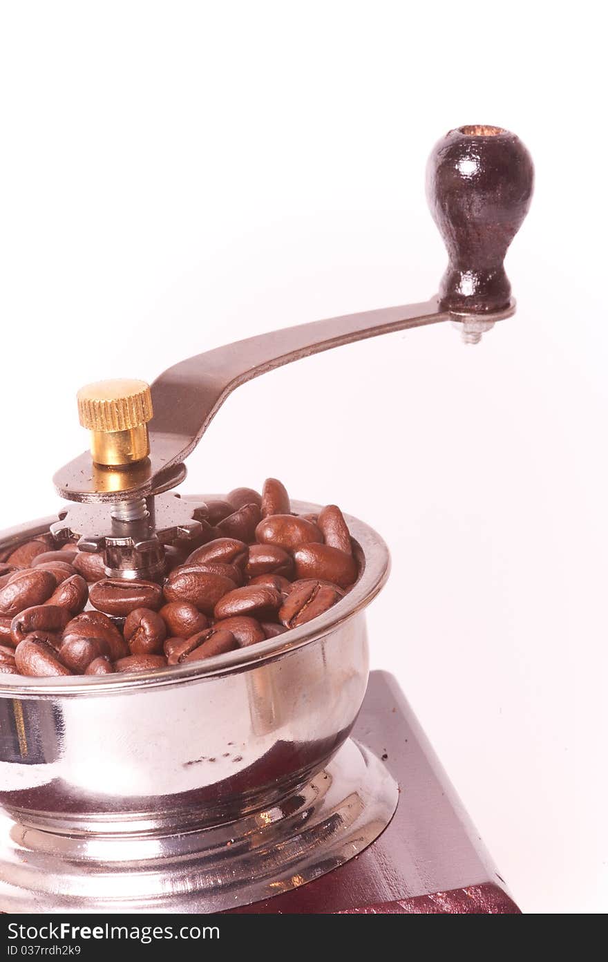 Coffee maker with coffee beans in white background