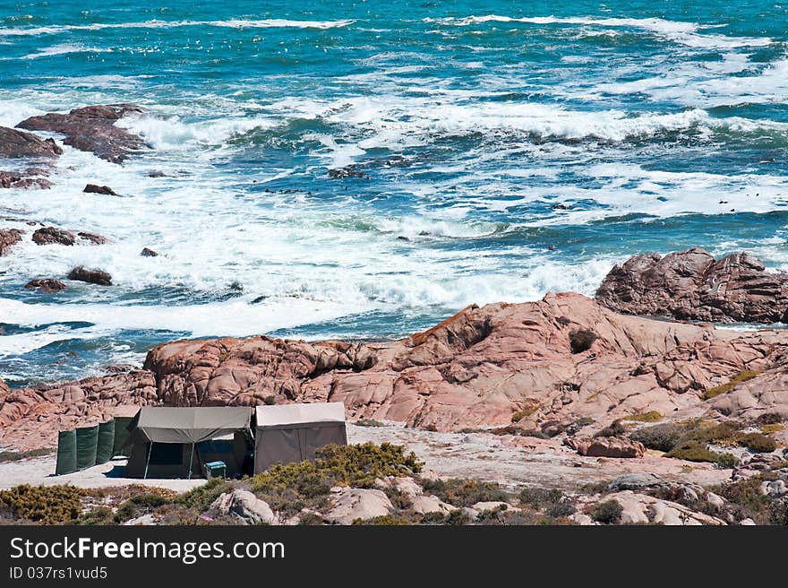 Campsite with tent on the coast, westcoast south africa. Campsite with tent on the coast, westcoast south africa