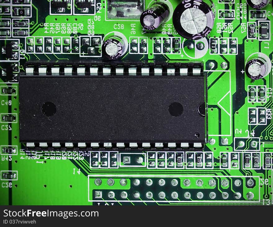 Close up of green electronic circuit board