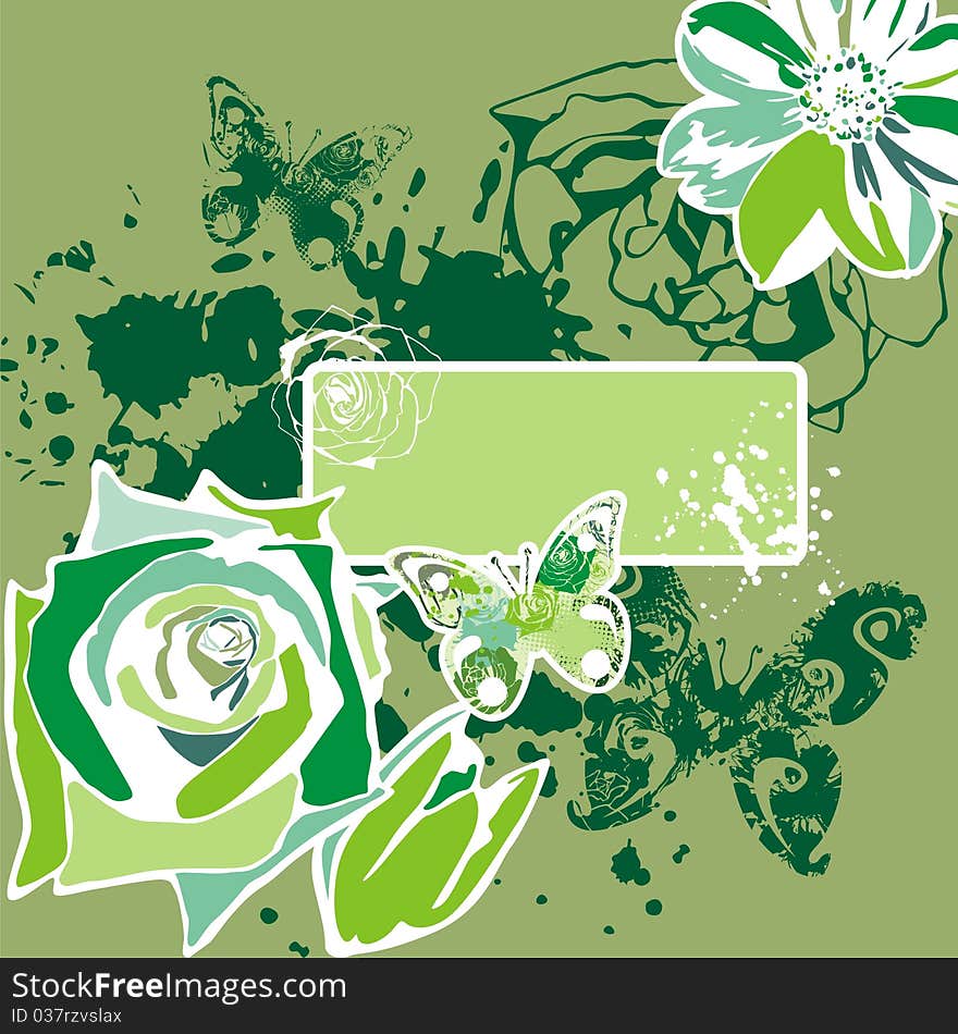 Pattern of butterflies and flowers on green background. Vector illustration. Pattern of butterflies and flowers on green background. Vector illustration