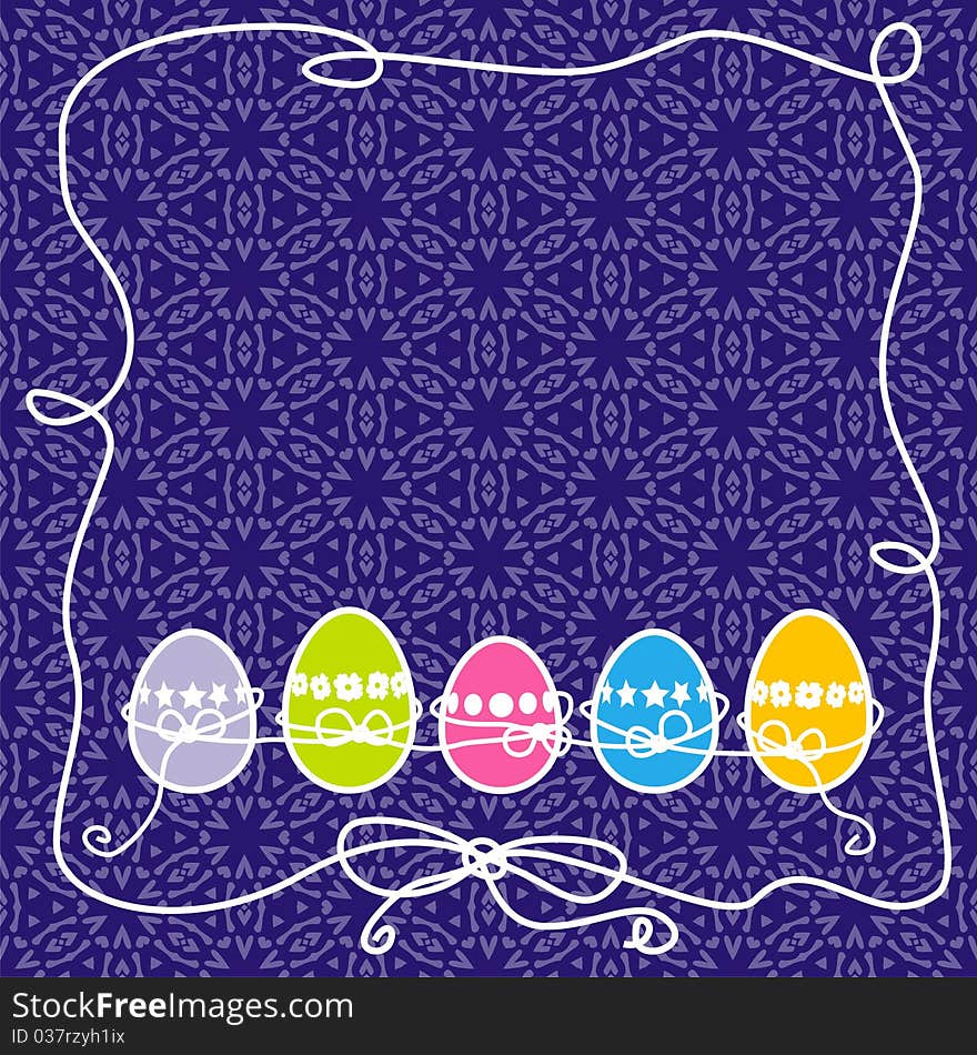 Postcard with five colorful Easter eggs. Vector illustration. Postcard with five colorful Easter eggs. Vector illustration.