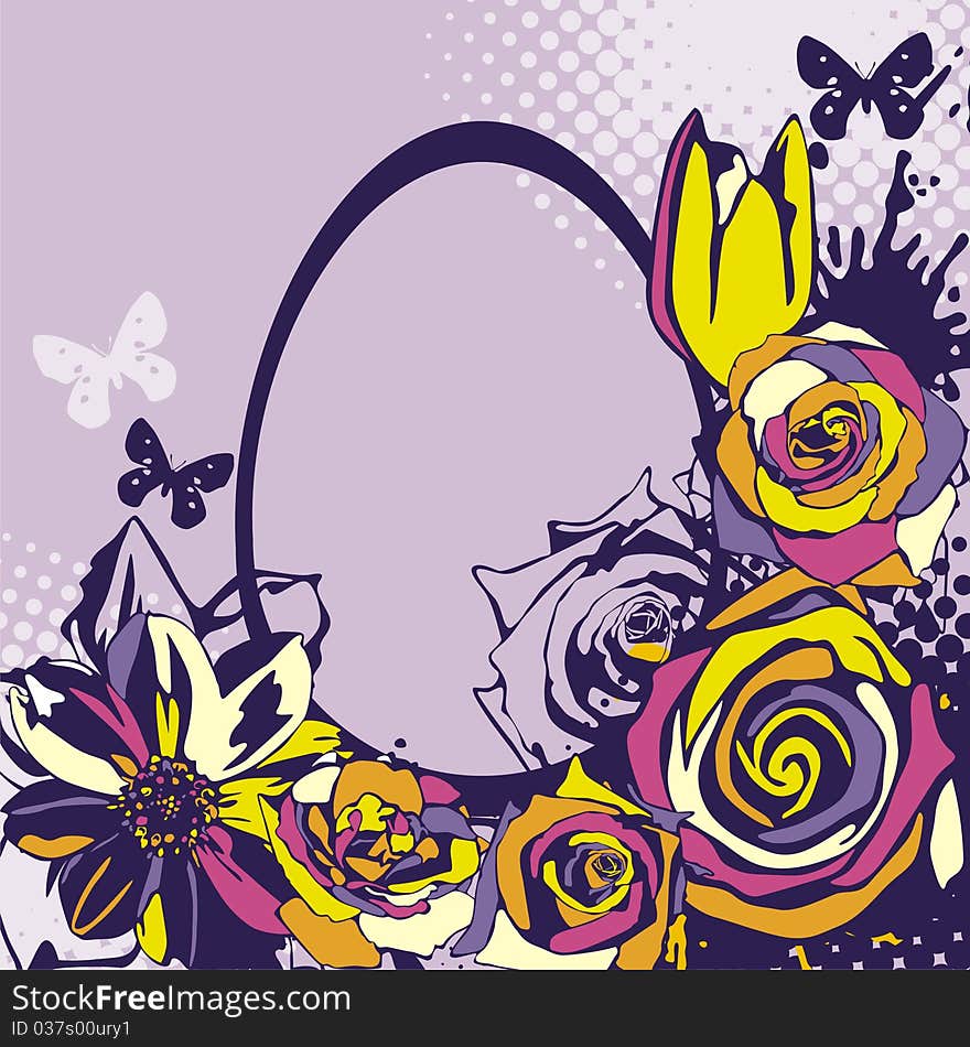 Postcard with beautiful Easter egg on violet background. Vector illustration. Postcard with beautiful Easter egg on violet background. Vector illustration.