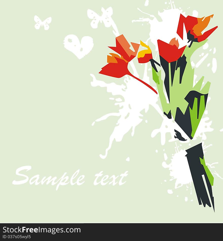 Floral bouquet on green background with white patterns. Vector illustration. Floral bouquet on green background with white patterns. Vector illustration