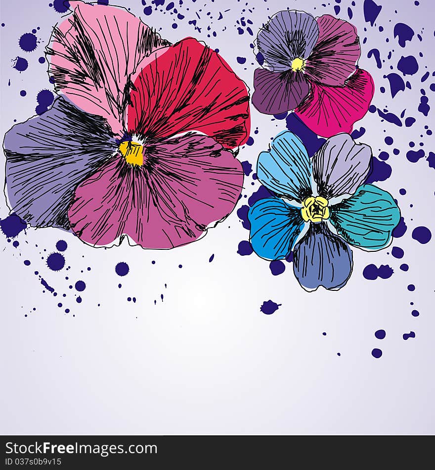 Postcard with beautiful flowers on violet background. Vector illustration. Postcard with beautiful flowers on violet background. Vector illustration