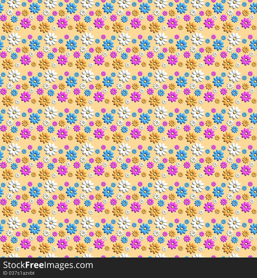 Seamless pattern with colored camomiles