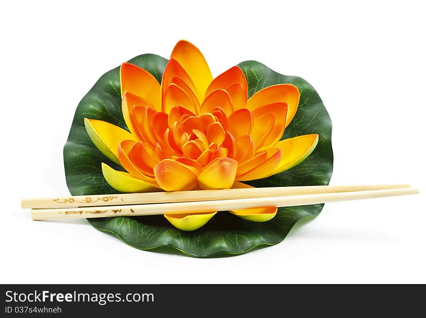 Oriental Water Lily flower with Chinese Chopsticks