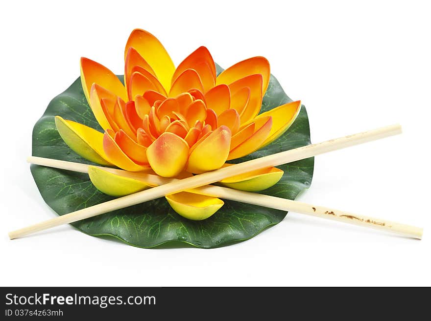 Oriental Water Lily flower with Chinese Chopsticks