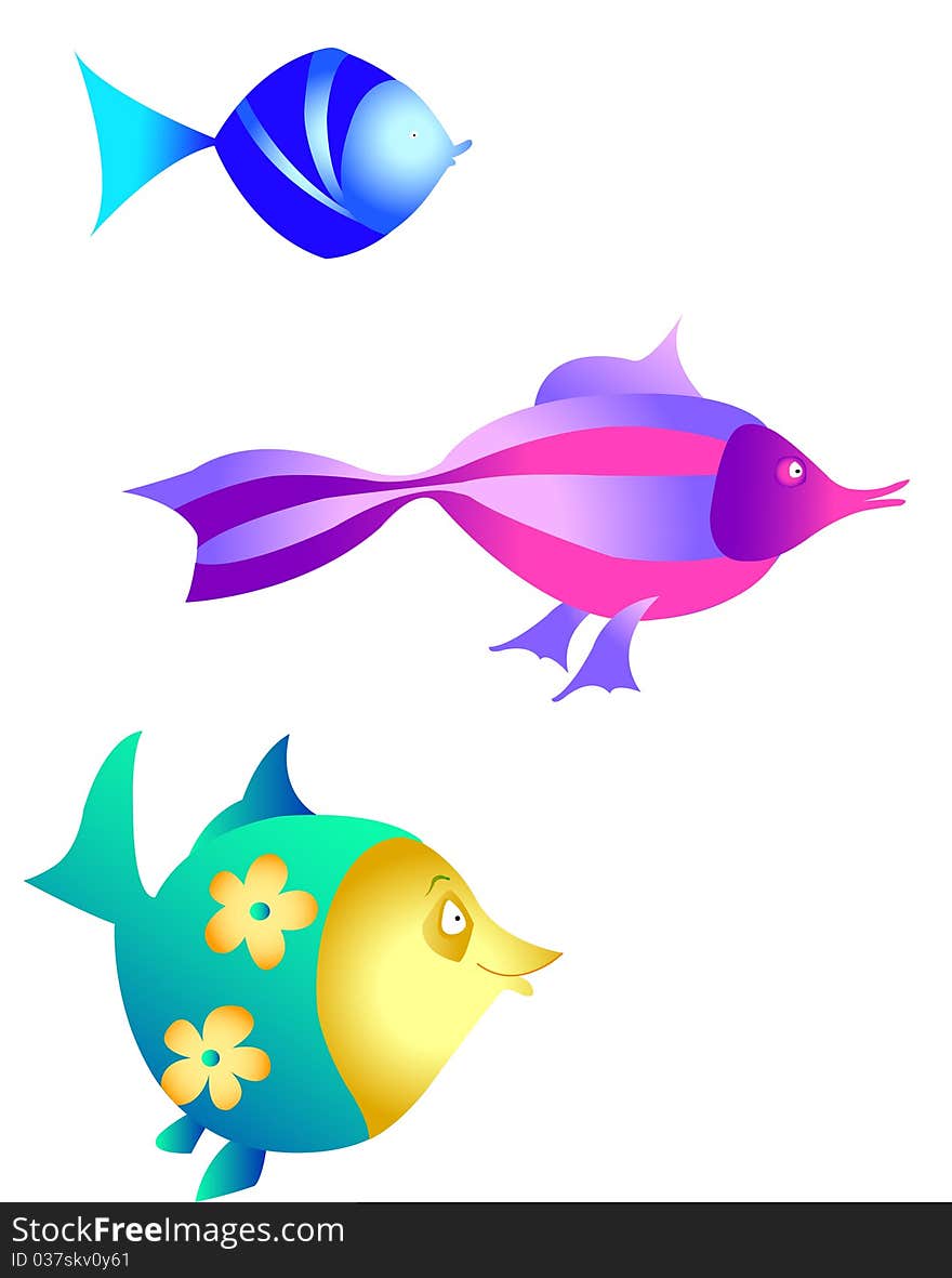 Funny, whimsical fish on white background. Vector image. Funny, whimsical fish on white background. Vector image.