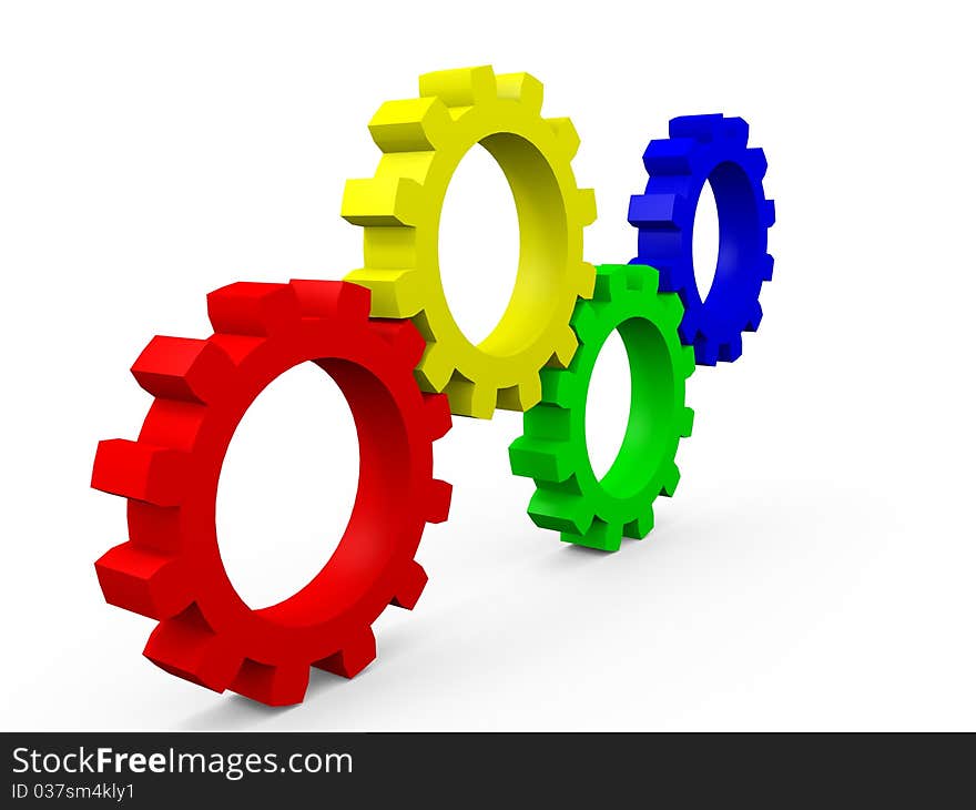 Multicolored Gears in red, yellow, green and blue