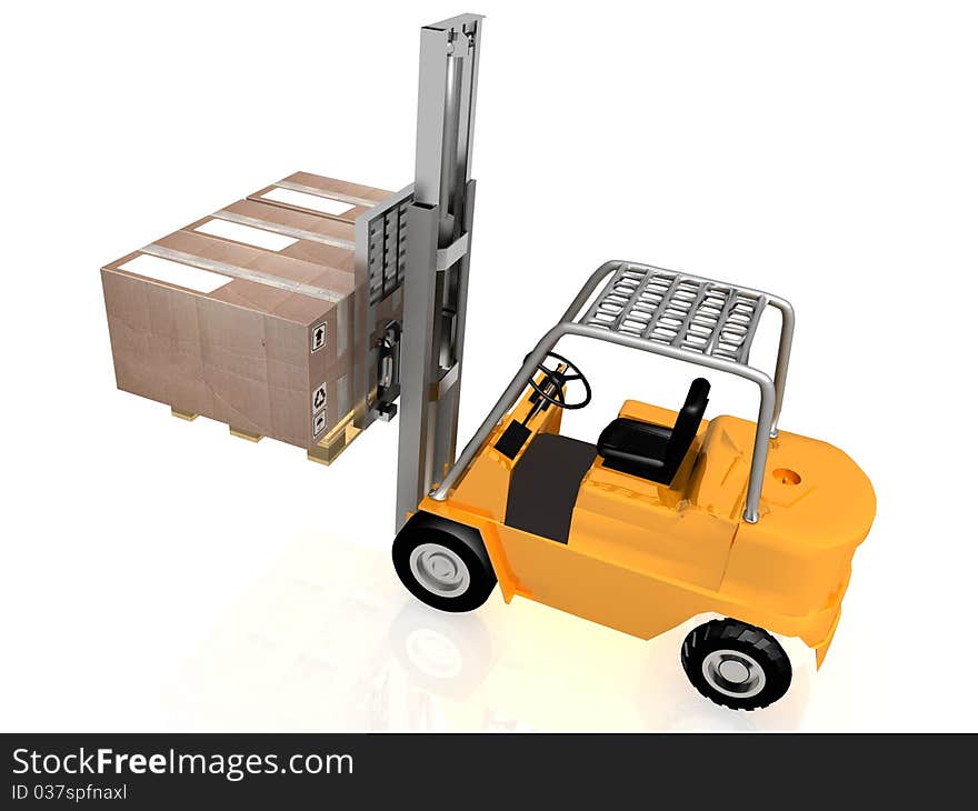 Forklift with boxes is isolated on a white background