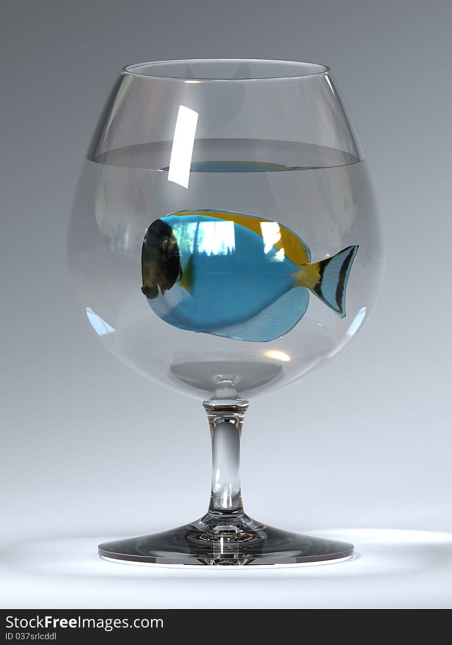 Blue fish in a glass