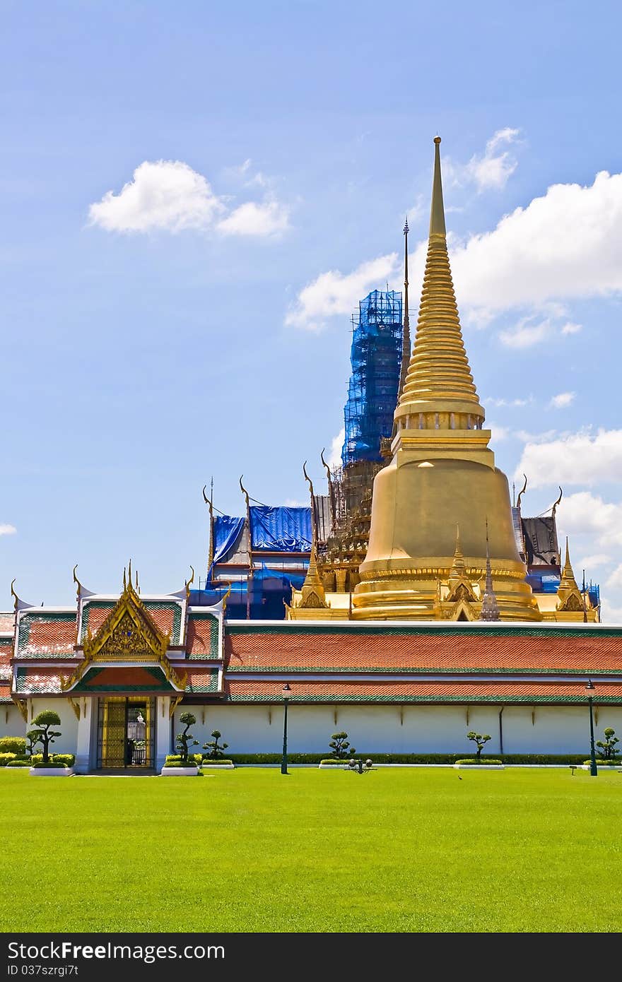 Golden Pagoda at Wat Phra Keao Temple in Grand Palace, Bangkok Thailand