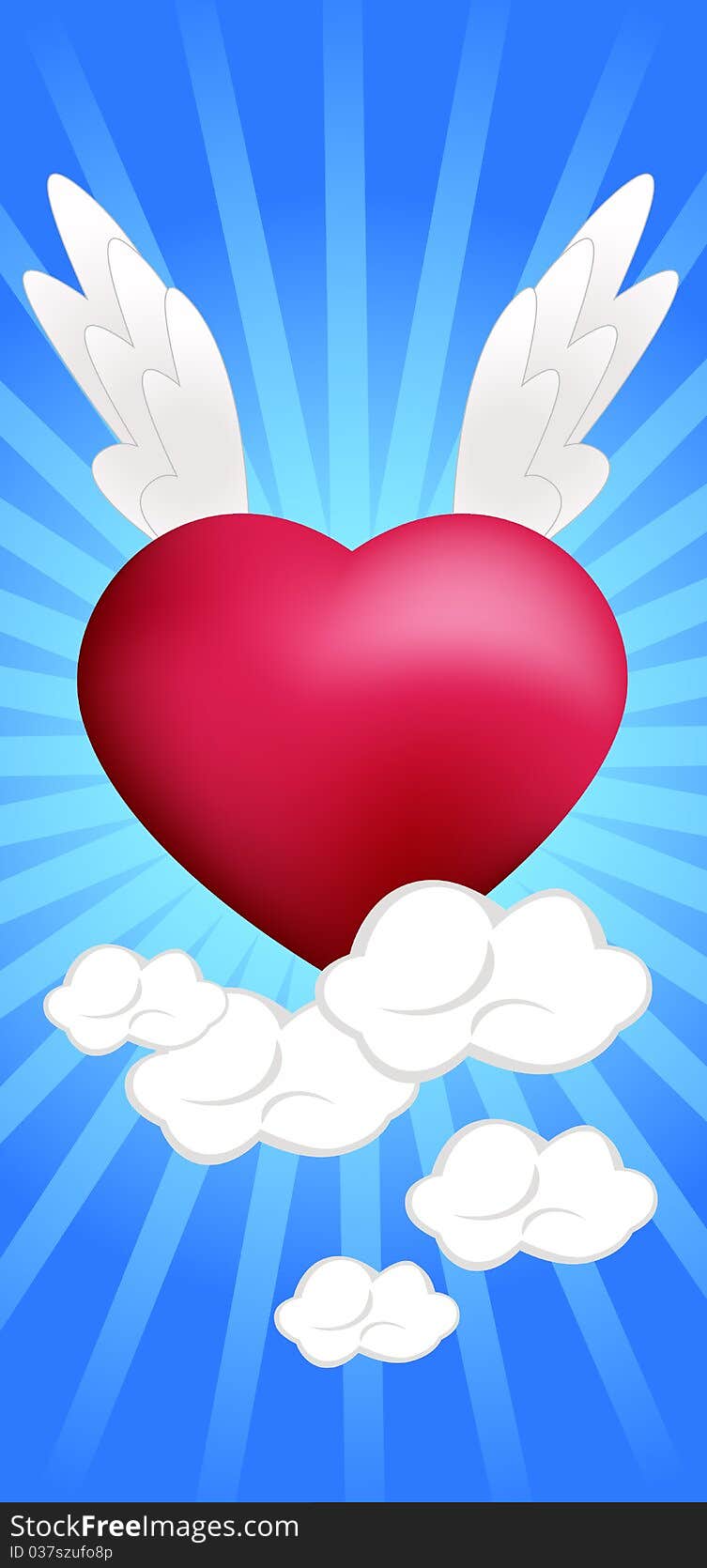 Abstract background with a winged heart on the clouds