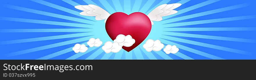 Abstract background with a winged heart on the clouds