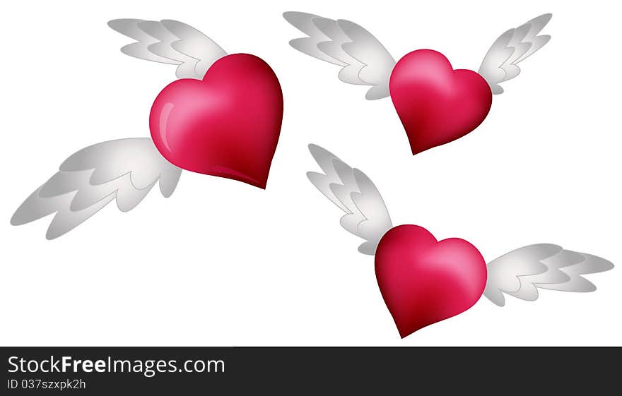 Flying Hearts isolated on white background