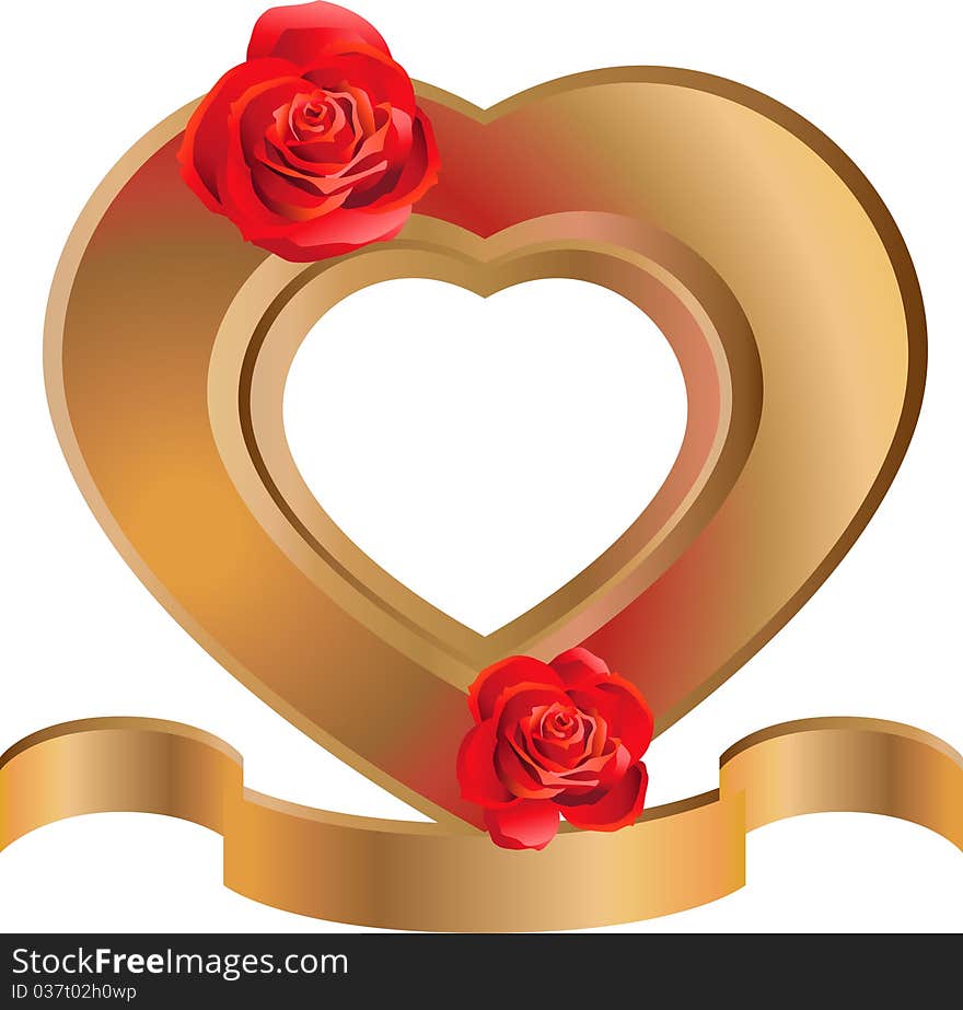 Heart-Shaped Frame with Roses isolated on white background