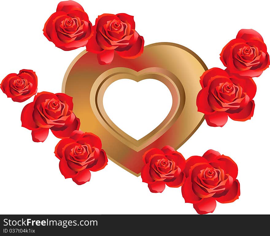 Heart-Shaped Frame with Roses isolated on white background