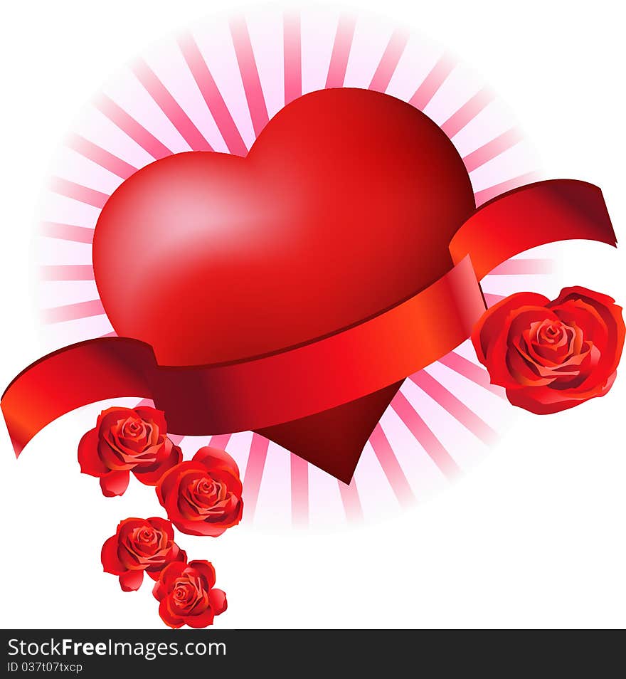 Heart icon with Roses isolated on white background. Heart icon with Roses isolated on white background