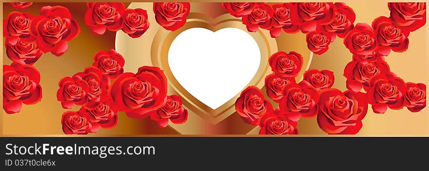 Abstract background with Heart-shaped frame and Roses. Abstract background with Heart-shaped frame and Roses