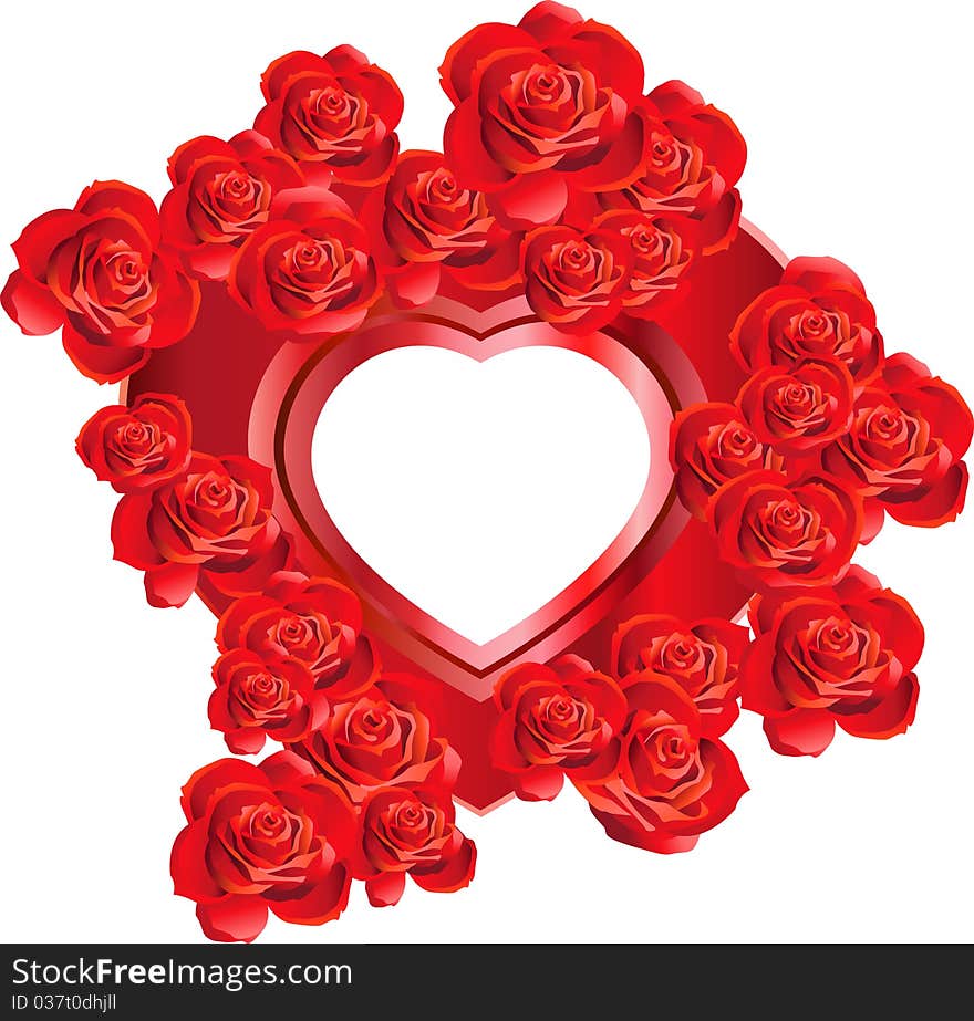 Heart-Shaped Frame with Roses isolated on white background