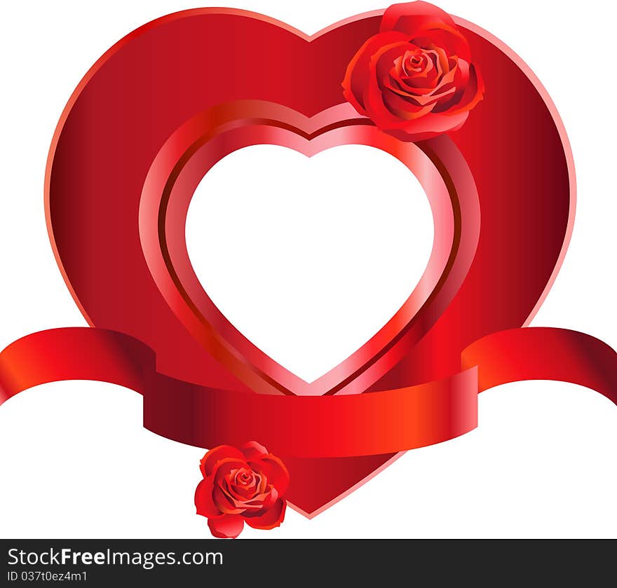 Heart-Shaped Frame with Roses isolated on white background