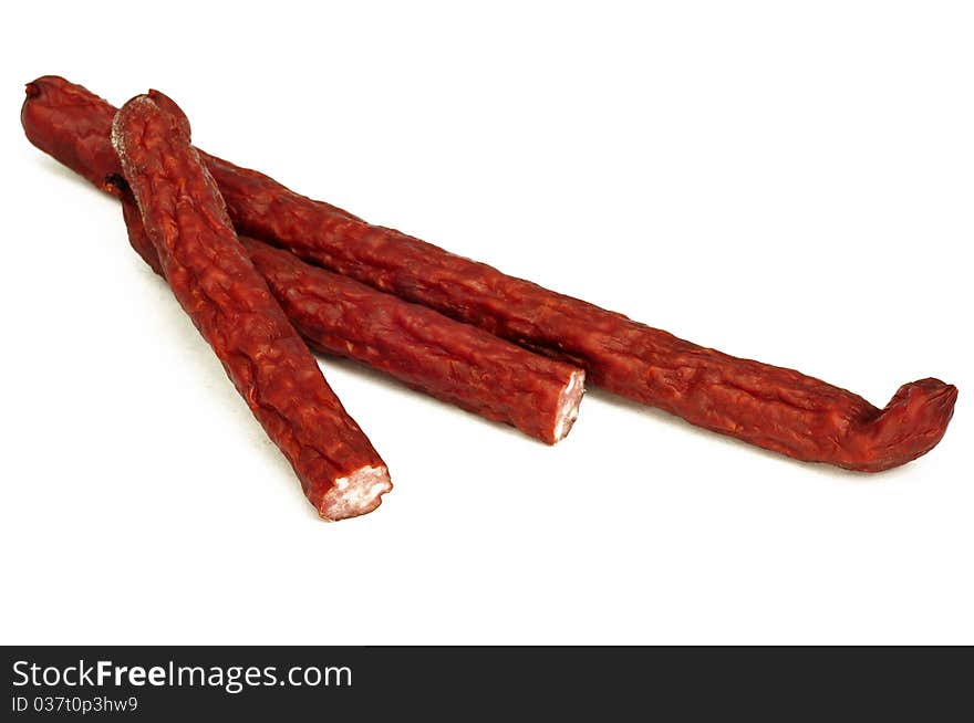 Isolated sausages on white background