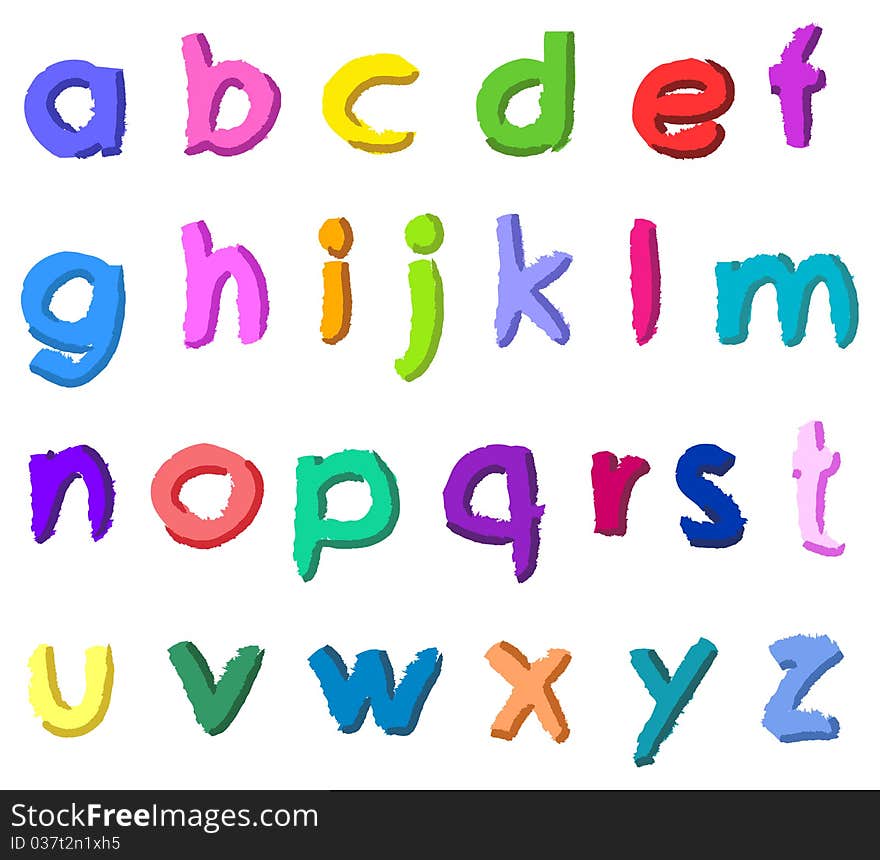 Colorful childish hand drawn small letters. Colorful childish hand drawn small letters
