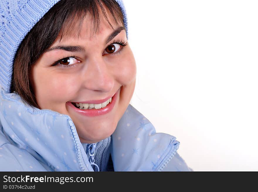 Youn beautiful woman smiling on white background