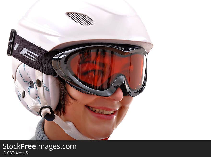 Pretty young woman with ski helmet