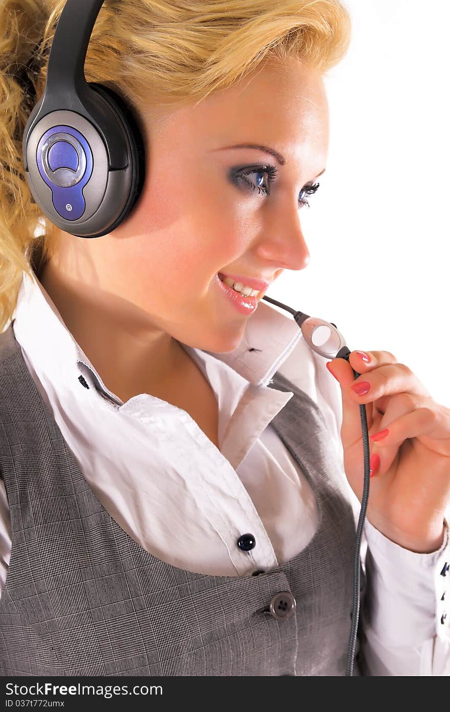 Call center worker with headphones. Call center worker with headphones