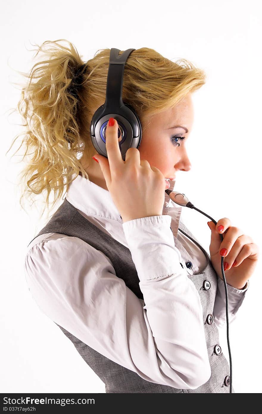 Call center worker with headphones. Call center worker with headphones