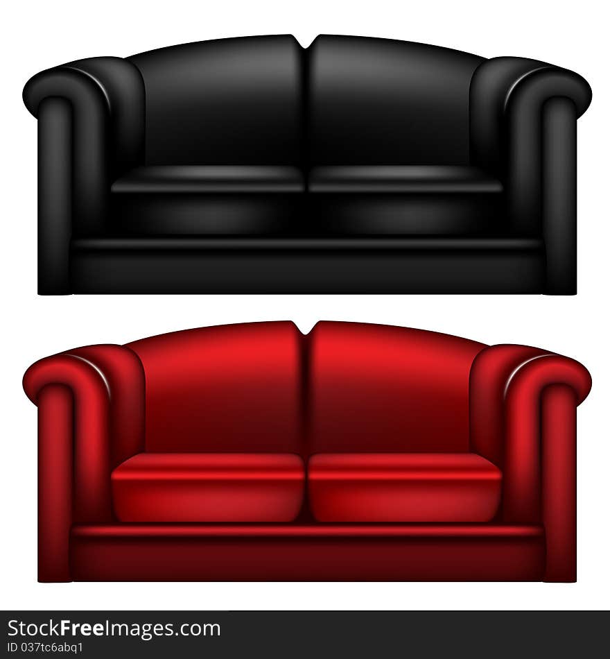 Black and red leather sofa