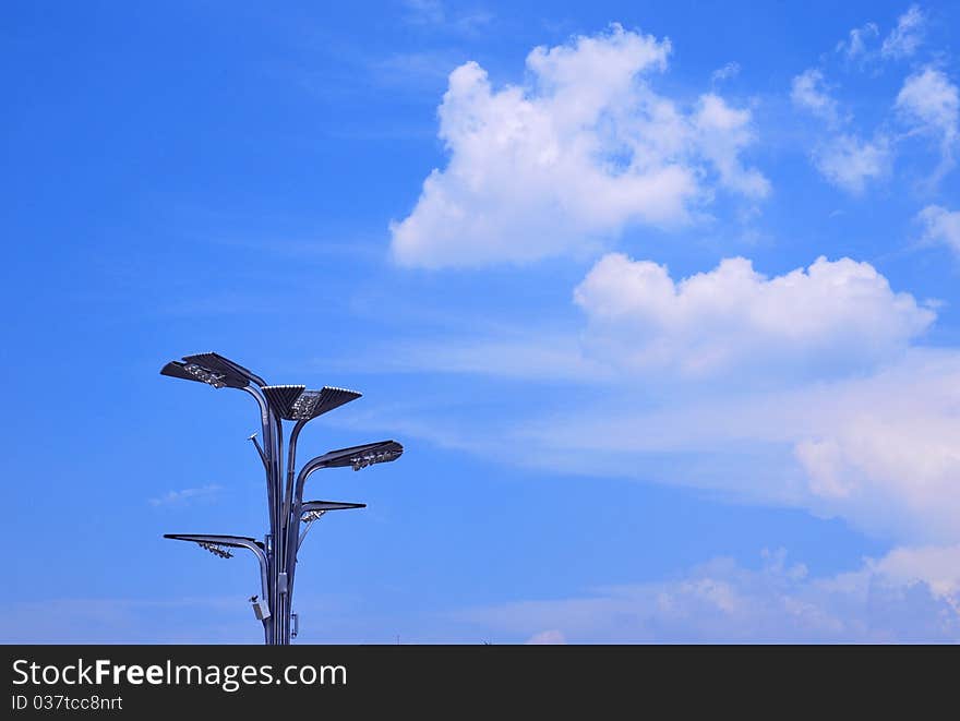 Lamppost under the blue sky