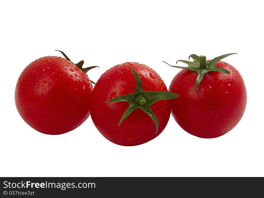 Ripe cherry tomatoes , isolated on white background