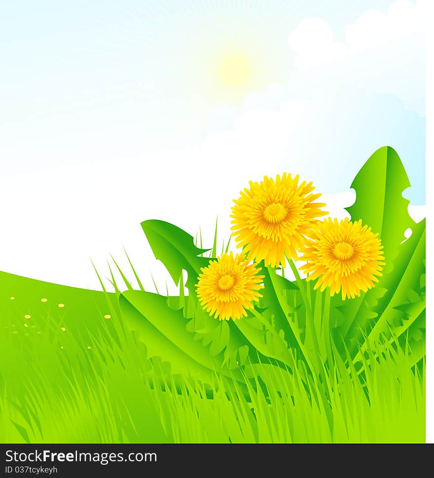 The illustration contains the image of spring landscape. The illustration contains the image of spring landscape