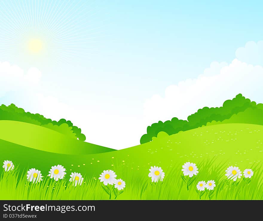 The illustration contains the image of spring landscape