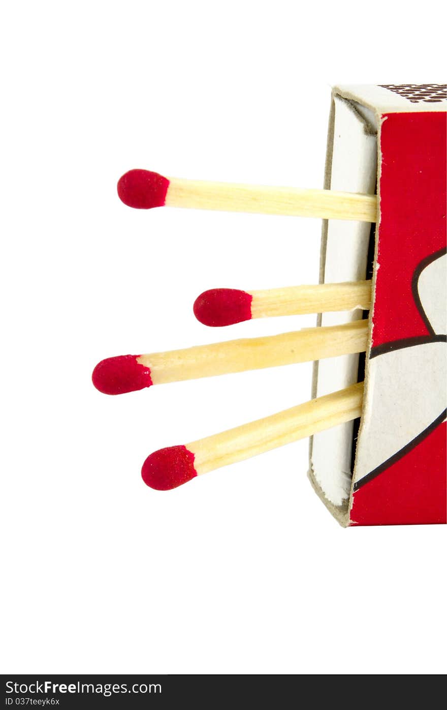 Close up of four matches in box