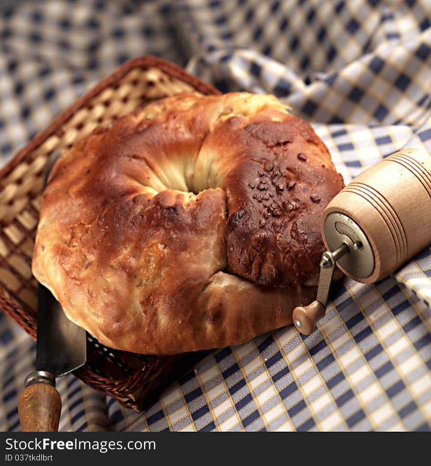 Bread with olive oil on the table