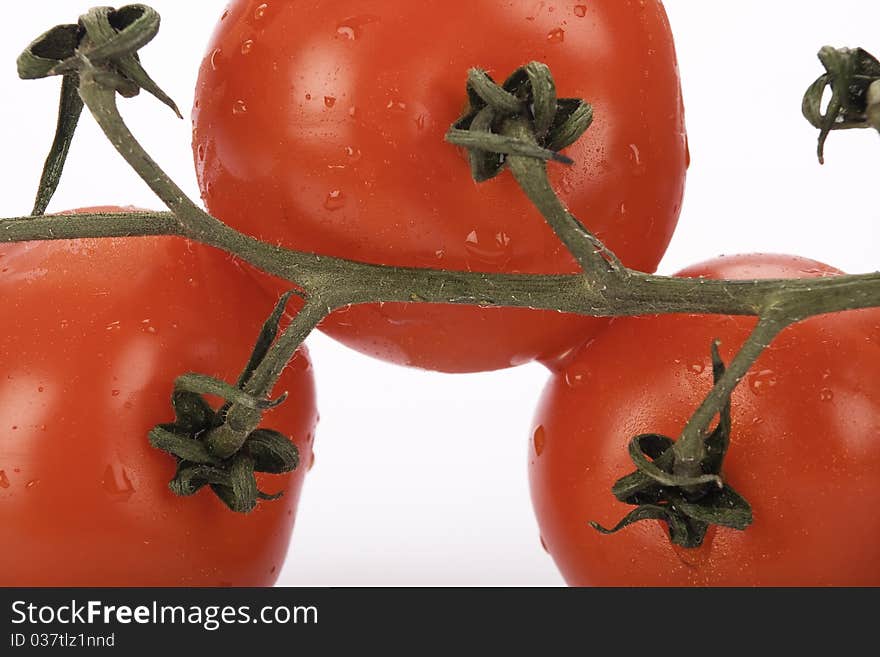 Close-up, fresh, young, tomatoes on white background. Close-up, fresh, young, tomatoes on white background