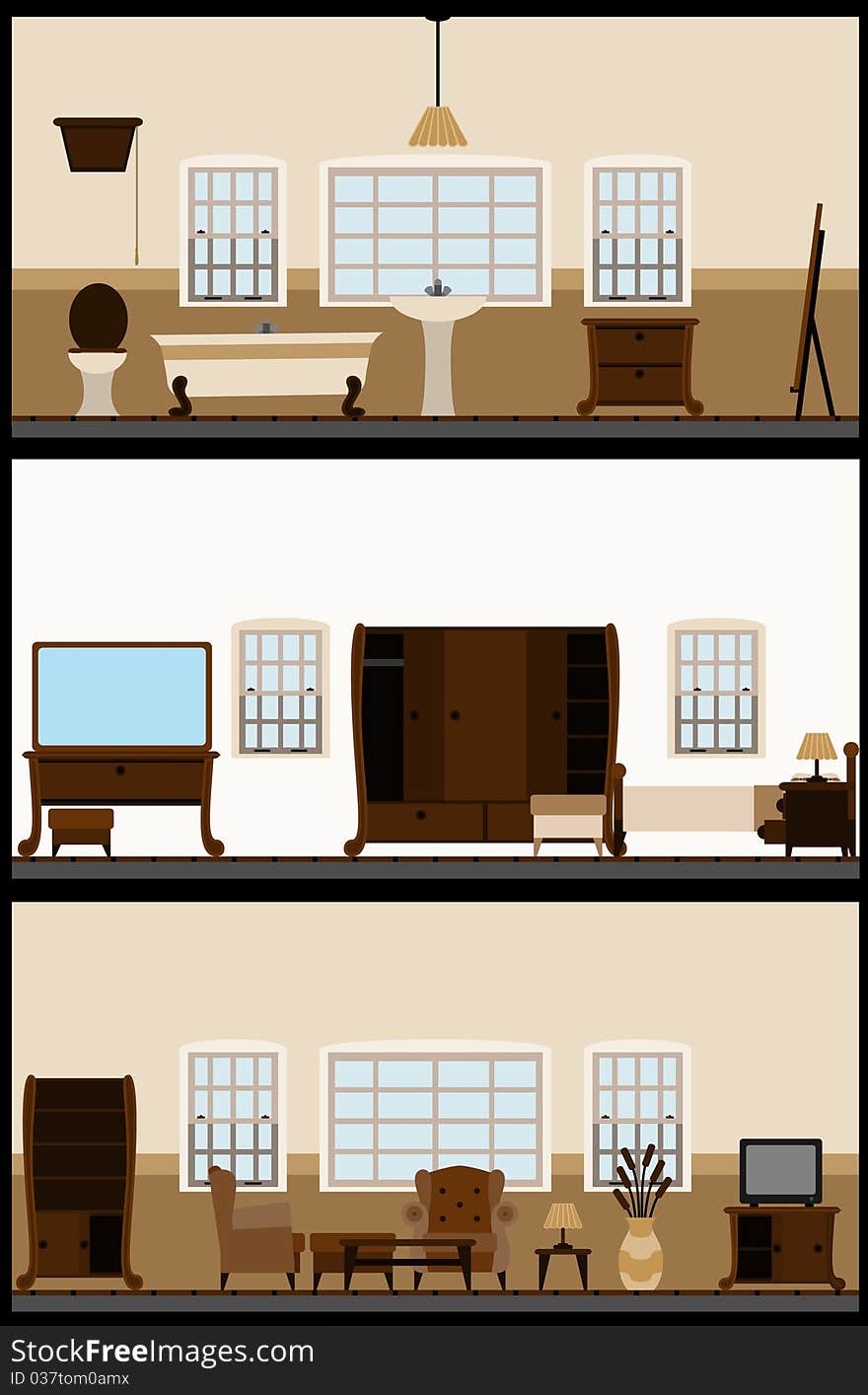 Vector set of vintage living room vector