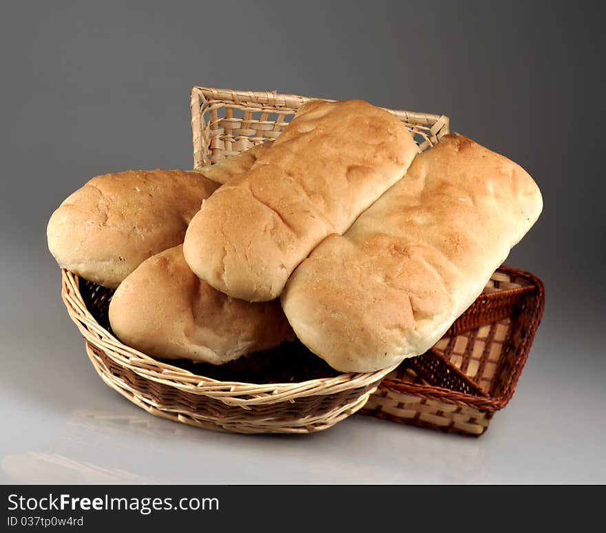 Rustic bread in the basket for breakfast