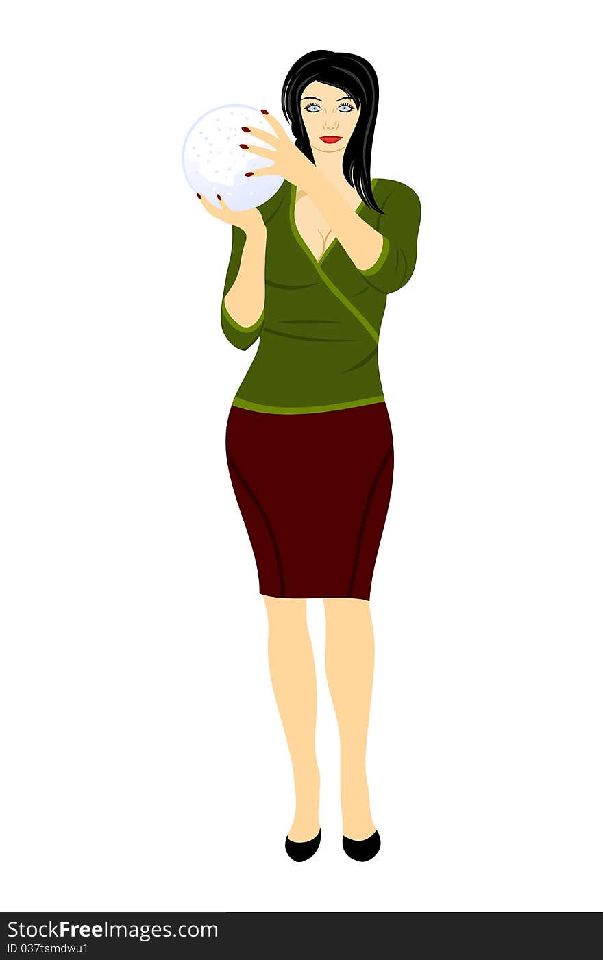 Illustration beautiful woman with crystal ball in hand - vector