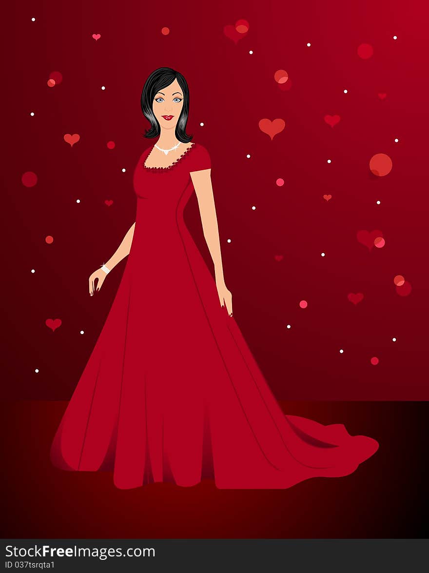 Illustration beautiful woman in red dress - vector. Illustration beautiful woman in red dress - vector