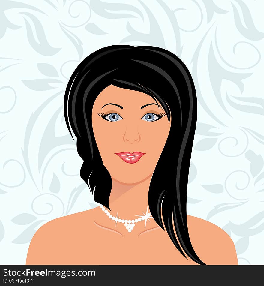 Illustration beautiful girl's face with floral background - vector. Illustration beautiful girl's face with floral background - vector