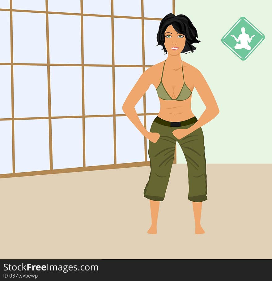 Illustration girl exercises in gym - vector